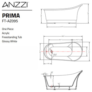 Anzzi Prima 67 in. Acrylic Flatbottom Non-Whirlpool Bathtub Specification Drawing FTAZ095 - Vital Hydrotherapy