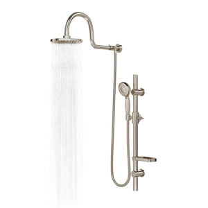 PULSE ShowerSpas Shower System - Aqua Rain Shower System - with 8" Rain showerhead with soft tips, Five-function hand shower with 59" double-interlocking stainless steel hose, Slide bar, soap dish and Brass diverter - Brushed Nickel - 1019 - Vital Hydrotherapy