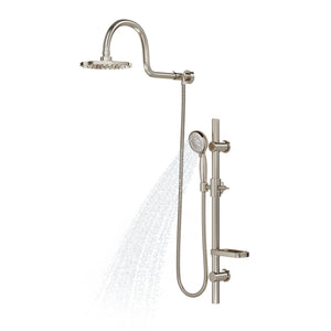 PULSE ShowerSpas Shower System - Aqua Rain Shower System - with 8" Rain showerhead with soft tips, Five-function hand shower with 59" double-interlocking stainless steel hose, Slide bar, soap dish and Brass diverter - Brushed Nickel - 1019 - Vital Hydrotherapy
