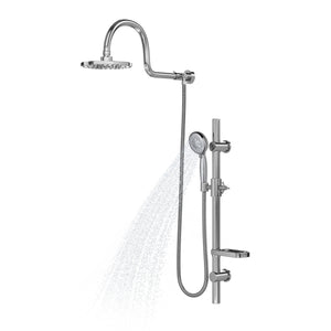 PULSE ShowerSpas Shower System - Aqua Rain Shower System - with 8" Rain showerhead with soft tips, Five-function hand shower with 59" double-interlocking stainless steel hose, Slide bar, soap dish and Brass diverter - Polished Chrome - 1019 - Vital Hydrotherapy