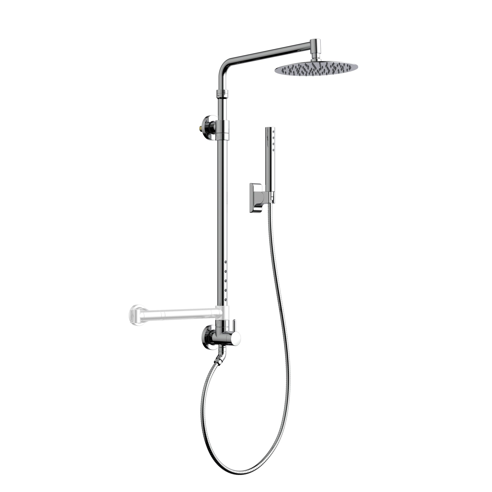 PULSE ShowerSpas Shower System - Atlantis Shower System - All brass body and fixtures - 10-inch rain showerhead along with the 5 PULSE Power Nozzles, hand shower holds by the hand shower holder and Brass diverter - Polished Chrome - 1059 - Vital Hydrotherapy