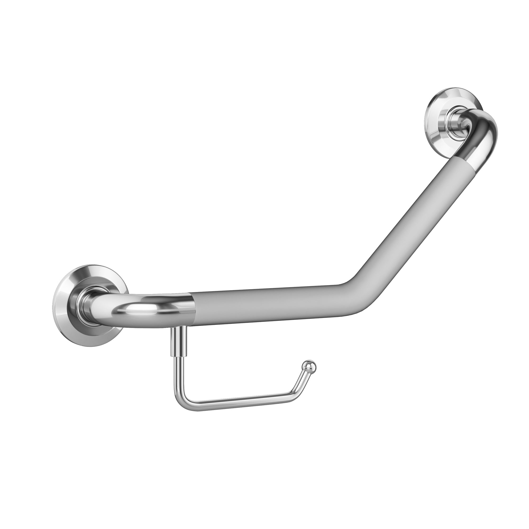 PULSE Ergo Angle Bar - Made of 304 Stainless Steel - with a decorative angled design - Safety bar in brushed stainless finish - with Ergonomic soft grip and Toilet Paper Holder - 4007 - Vital Hydrotherapy