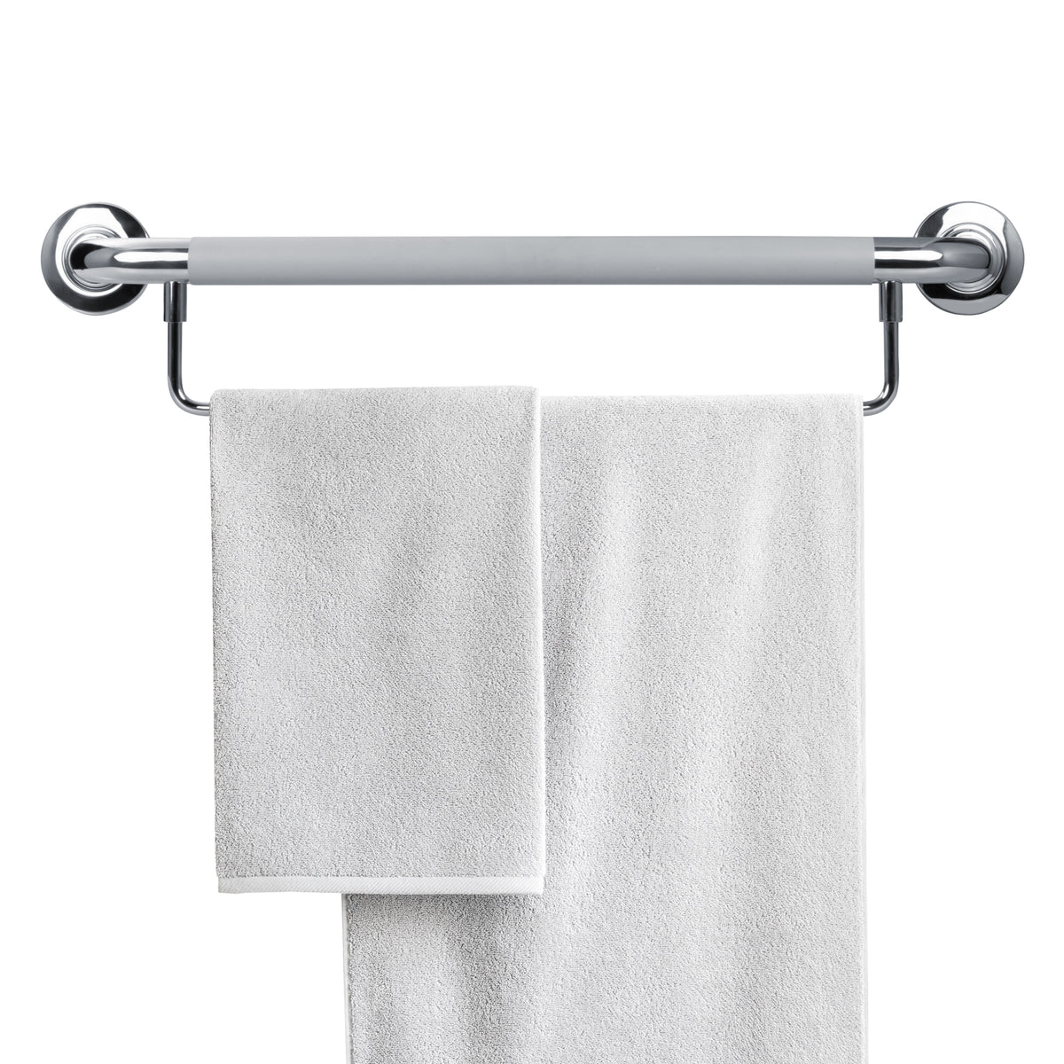 PULSE Ergo Safety Bar Stainless Steel - With a decorative design - Safety bar in Polished Chrome stainless finish - Ergonomic soft grip and Optional Towel Bar with white towel - 4006 - Vital Hydrotherapy