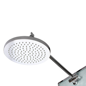 PULSE ShowerSpas Silver Glass Shower Panel - Kihei II ShowerSpa - White tempered 8mm Tough Glass panel with anodized aluminum frame and chrome fixtures - 8" Rain showerhead with soft tips - 1013-GL - Vital Hydrotherapy