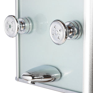 PULSE ShowerSpas Silver Glass Shower Panel - Kihei II ShowerSpa - White tempered 8mm Tough Glass panel with anodized aluminum frame and chrome fixtures - Dual-function Select-A-Jets and Tub spout - 1013-GL - Vital Hydrotherapy