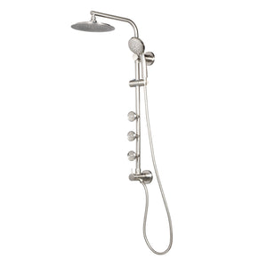 PULSE ShowerSpas Shower System - Lanai Shower System - 8" faced rain showerhead with soft tips, 3-Function faced hand shower with 59" double-interlocking stainless steel hose, brass slide bar, brass shower arm, Brass diverter and 3 PULSE body jets with top two - Brushed Nickel - 1089 - Vital Hydrotherapy
