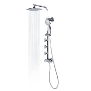 PULSE ShowerSpas Shower System - Lanai Shower System - 8" faced rain showerhead with soft tips, 3-Function faced hand shower with 59" double-interlocking stainless steel hose, brass slide bar, brass shower arm, Brass diverter and 3 PULSE body jets with top two - 1089 - Polished Chrome - Inuse rain showerhead - 1089 - Vital Hydrotherapy