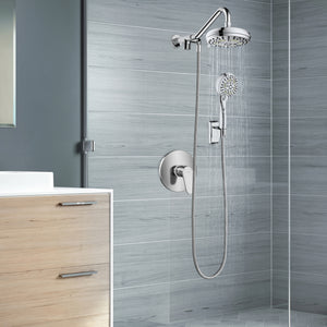 PULSE ShowerSpas Chrome Shower System - Oasis Shower System - 5-function showerhead with soft tips, 6-function hand shower and Water-saving trickle control - Polished Chrome - Lifestyle Drawing - 1053 - Vital Hydrotherapy