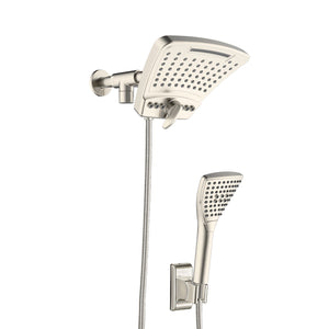PULSE ShowerSpas Shower System - PowerShot Shower System - Unique and modern curved 8” rain showerhead with diverter, 3-function hand shower and hand shower holder - Brushed Nickel - 1056 - Vital Hydrotherapy