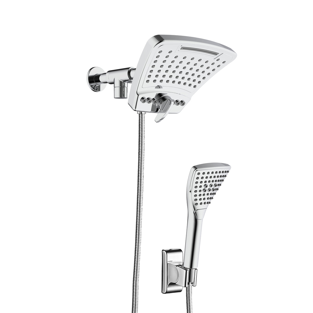 PULSE ShowerSpas Shower System - PowerShot Shower System - Unique and modern curved 8” rain showerhead with diverter, 3-function hand shower and hand shower holder - Polished Chrome - 1056 - Vital Hydrotherapy