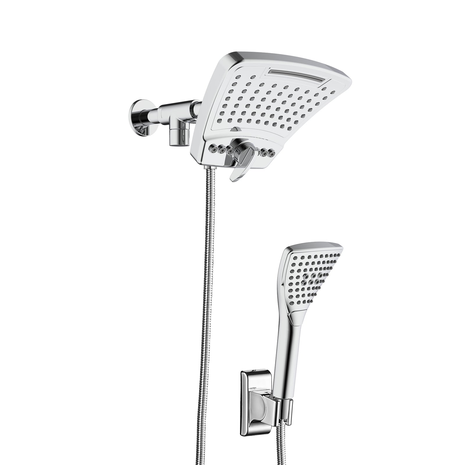 PULSE ShowerSpas Shower System - PowerShot Shower System - Unique and modern curved 8” rain showerhead with diverter, 3-function hand shower and hand shower holder - Polished Chrome - 1056 - Vital Hydrotherapy