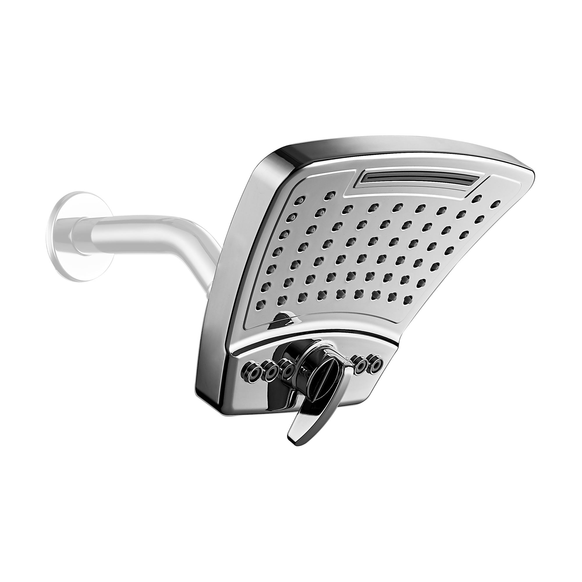 PULSE ShowerSpas 8” rain modern curved showerhead - PowerShot Showerhead - Polished Chrome - Isometric view - 2056 - Vital Hydrotherapy