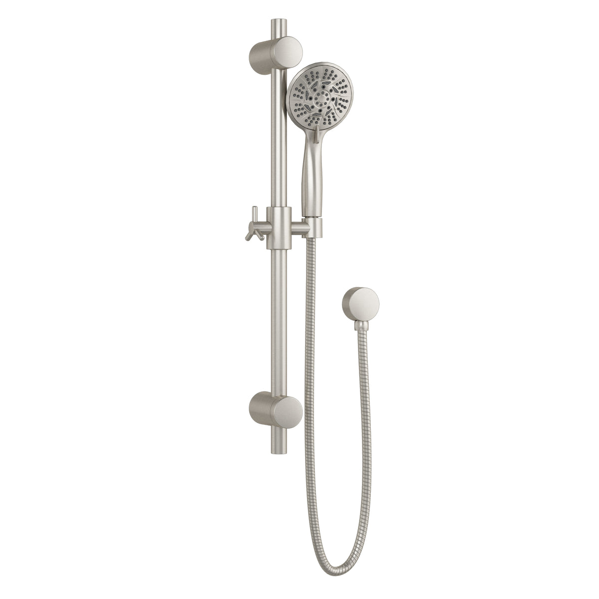 PULSE ShowerSpas Combo Shower System - 10 inch rain showerhead, 5-function stainless steel hand shower, Brass shower arm, Brass slide bar, Thru-temp pressure balance mixing valve and brass diverter - Brushed Nickel - Vital Vital Hydrotherapy