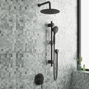 PULSE ShowerSpas Combo Shower System - 10 inch rain showerhead, 5-function stainless steel hand shower, Brass shower arm, Brass slide bar, Thru-temp pressure balance mixing valve and brass diverter - Brushed Nickel - Lifestyle setting - 3006 - Vital Hydrotherapy