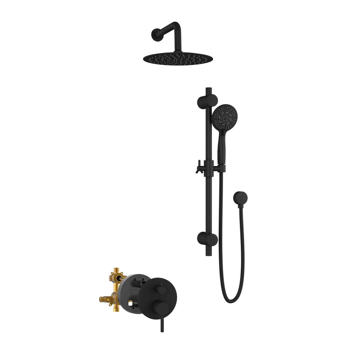 PULSE ShowerSpas Combo Shower System - 10 inch rain showerhead, 5-function stainless steel hand shower, Brass shower arm, Brass slide bar, Thru-temp pressure balance mixing valve and brass diverter - Matte black - 3006 - Vital Hydrotherapy