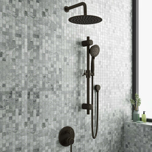 PULSE ShowerSpas Combo Shower System - 10 inch rain showerhead, 5-function stainless steel hand shower, Brass shower arm, Brass slide bar, Thru-temp pressure balance mixing valve and brass diverter - Oil rubbed bronze - Lifestyle setting - 3006 - Vital Hydrotherapy
