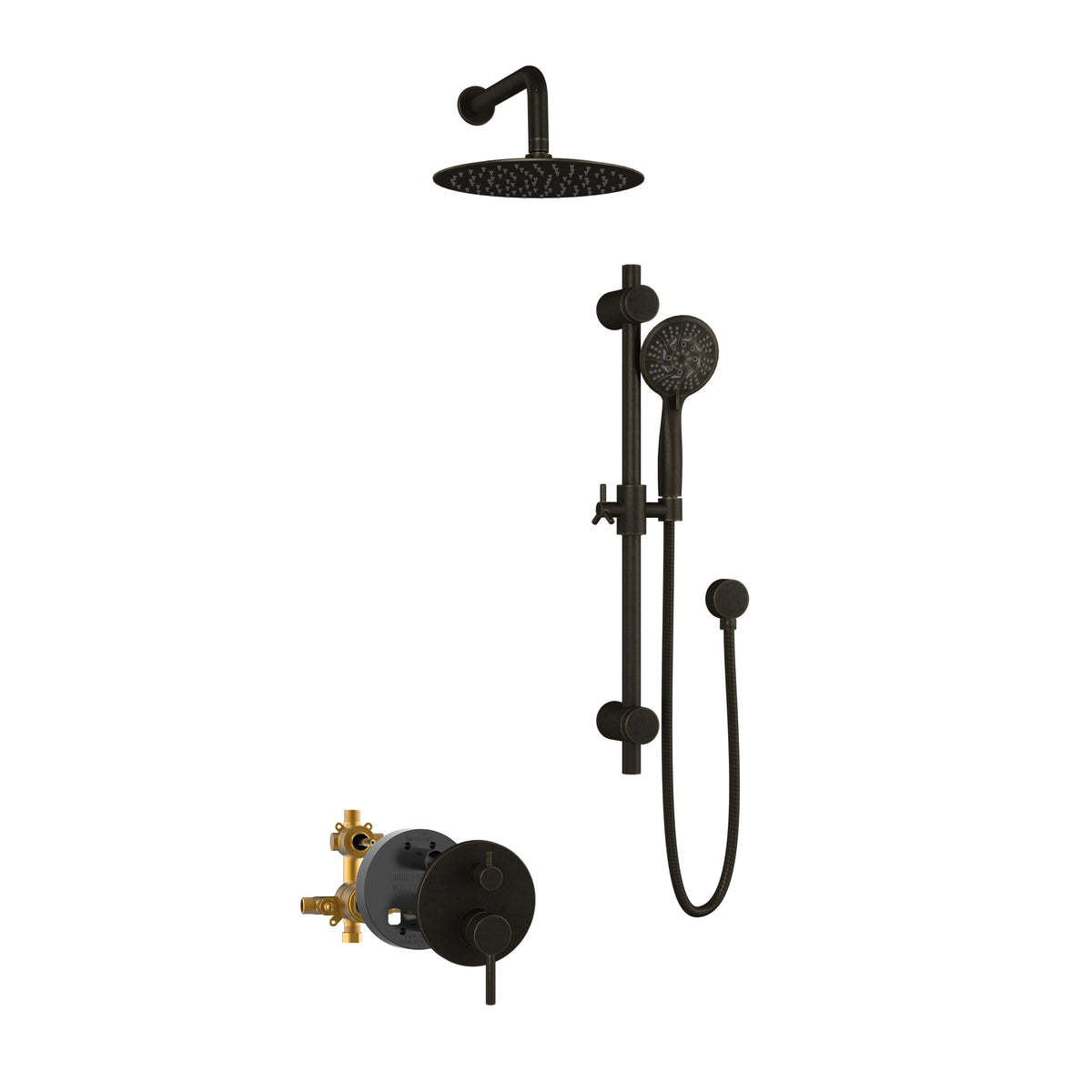 PULSE ShowerSpas Combo Shower System - 10 inch rain showerhead, 5-function stainless steel hand shower, Brass shower arm, Brass slide bar, Thru-temp pressure balance mixing valve and brass diverter - Oil rubbed bronze - 3006 - Vital Hydrotherapy