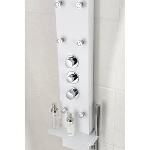 Anzzi Directional Acu-stream Body Jets, Three Shower Control Knobs and Euro-grip Free Range Hand Sprayer in White Deco-glass Body - Deco-Glass Shampoo Shelf - SP-AZ8088 - Vital Hydrotherapy