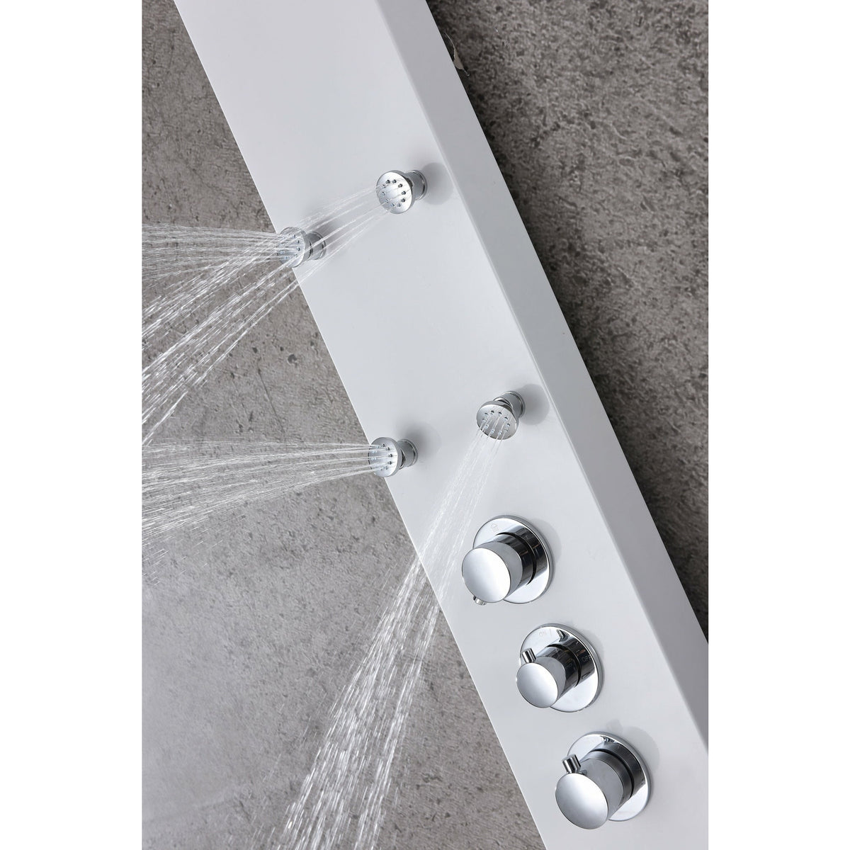 Anzzi Directional Acu-stream Body Jets, Three Shower Control Knobs in White Deco-glass Body SP-AZ8088 - Vital Hydrotherapy