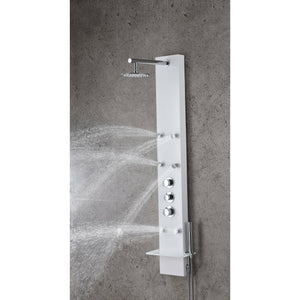 Anzzi Panther 60 Inch Full Body Shower Panel with Heavy Rain Shower Head, Six Directional Acu-stream Body Jets, Three Shower Control Knobs and Euro-grip Free Range Hand Sprayer in White Deco-glass Body SP-AZ8088 - Vital Hydrotherapy