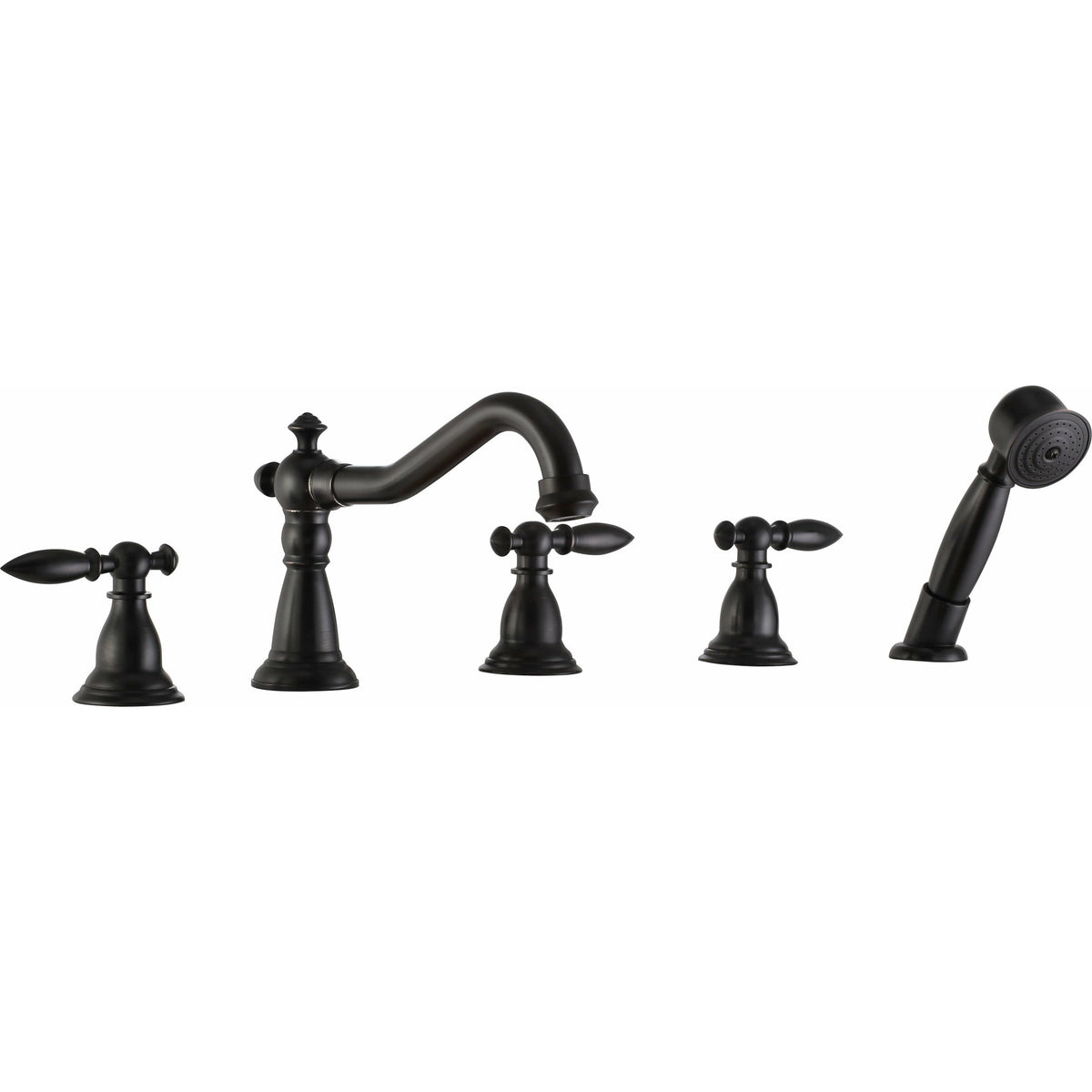 Anzzi Patriarch 2-Handle Deck-mount Roman Tub Faucet With Handheld Sprayer - Oil Rubbed Bronze Finish - Dual Handle Bathtub Faucet - Extendable Handheld Sprayer - FR-AZ091 - Vital Hydrotherapy