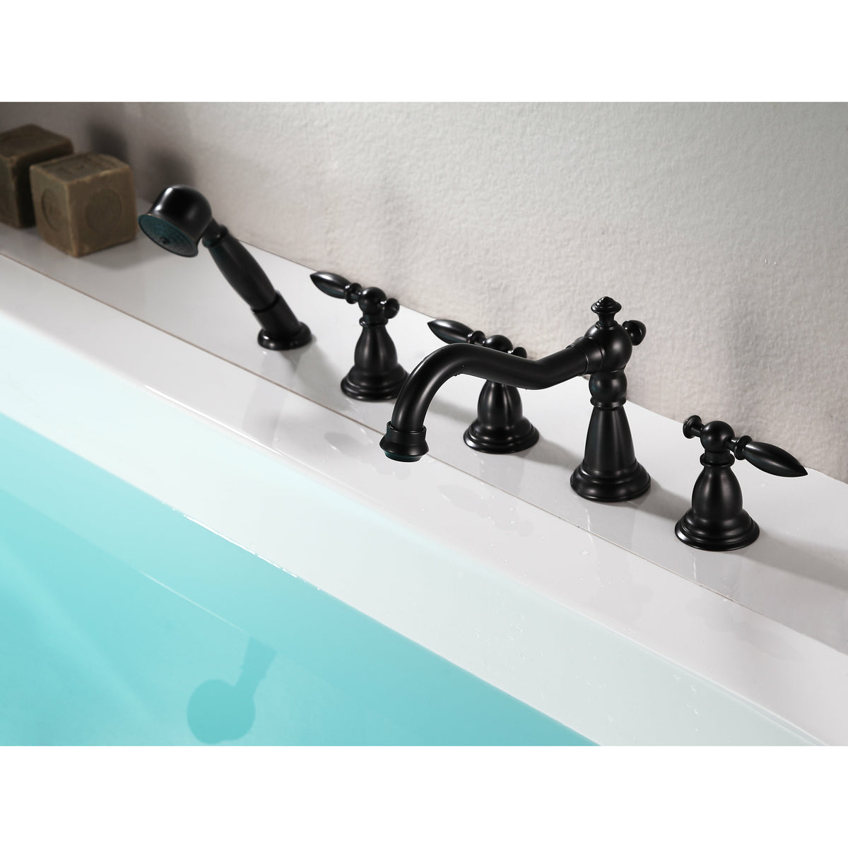 Anzzi Patriarch 2-Handle Deck-mount Roman Tub Faucet With Handheld Sprayer - Oil Rubbed Bronze Finish - Dual Handle Bathtub Faucet - Extendable Handheld Sprayer - FR-AZ091 - Lifestyle - Vital Hydrotherapy