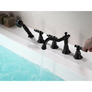 Anzzi Patriarch 2-Handle Deck-mount Roman Tub Faucet With Handheld Sprayer - Oil Rubbed Bronze Finish - Dual Handle Bathtub Faucet - Extendable Handheld Sprayer - FR-AZ091 - Lifestyle - Vital Hydrotherapy