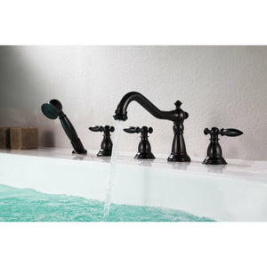 Anzzi Patriarch 2-Handle Deck-mount Roman Tub Faucet With Handheld Sprayer - Oil Rubbed Bronze Finish - Dual Handle Bathtub Faucet - Extendable Handheld Sprayer - FR-AZ091 - Lifestyle - Vital Hydrotherapy
