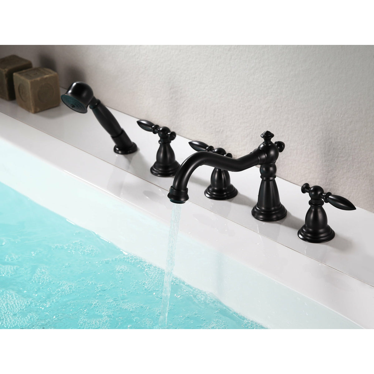 Anzzi Patriarch 2-Handle Deck-mount Roman Tub Faucet With Handheld Sprayer - Oil Rubbed Bronze Finish - Dual Handle Bathtub Faucet - Extendable Handheld Sprayer - FR-AZ091 - Lifestyle - Vital Hydrotherapy