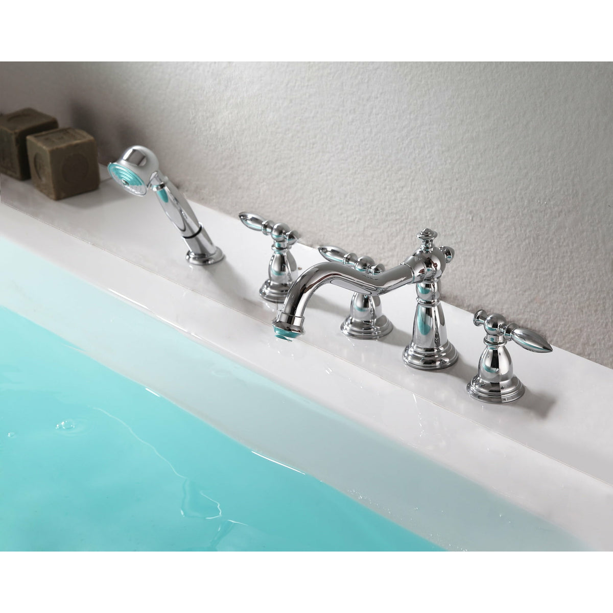 Anzzi Patriarch 2-Handle Deck-mount Roman Tub Faucet With Handheld Sprayer - Polished Chrome Finish - Dual Handle Bathtub Faucet - Extendable Handheld Sprayer - FR-AZ091 - Lifestyle - Vital Hydrotherapy