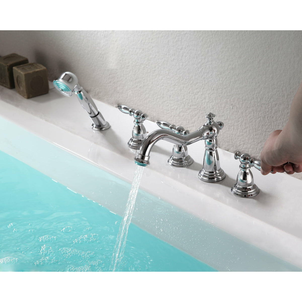 Anzzi Patriarch 2-Handle Deck-mount Roman Tub Faucet With Handheld Sprayer - Polished Chrome Finish - Dual Handle Bathtub Faucet - Extendable Handheld Sprayer - FR-AZ091 - Lifestyle - Vital Hydrotherapy