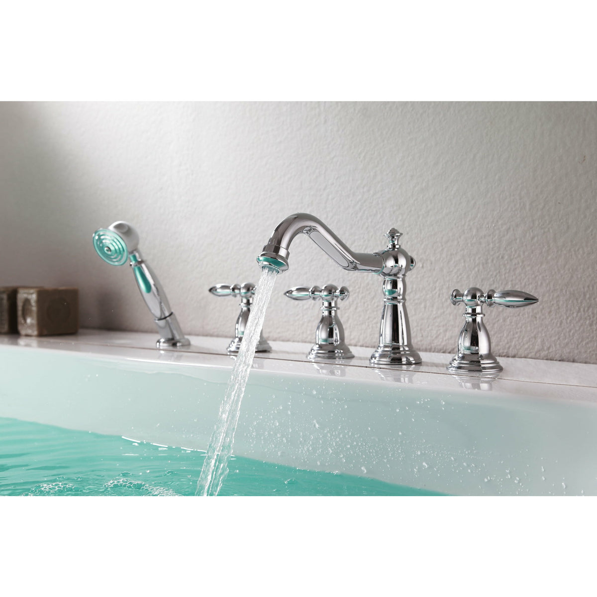 Anzzi Patriarch 2-Handle Deck-mount Roman Tub Faucet With Handheld Sprayer - Polished Chrome Finish - Dual Handle Bathtub Faucet - Extendable Handheld Sprayer - FR-AZ091 - Lifestyle - Vital Hydrotherapy