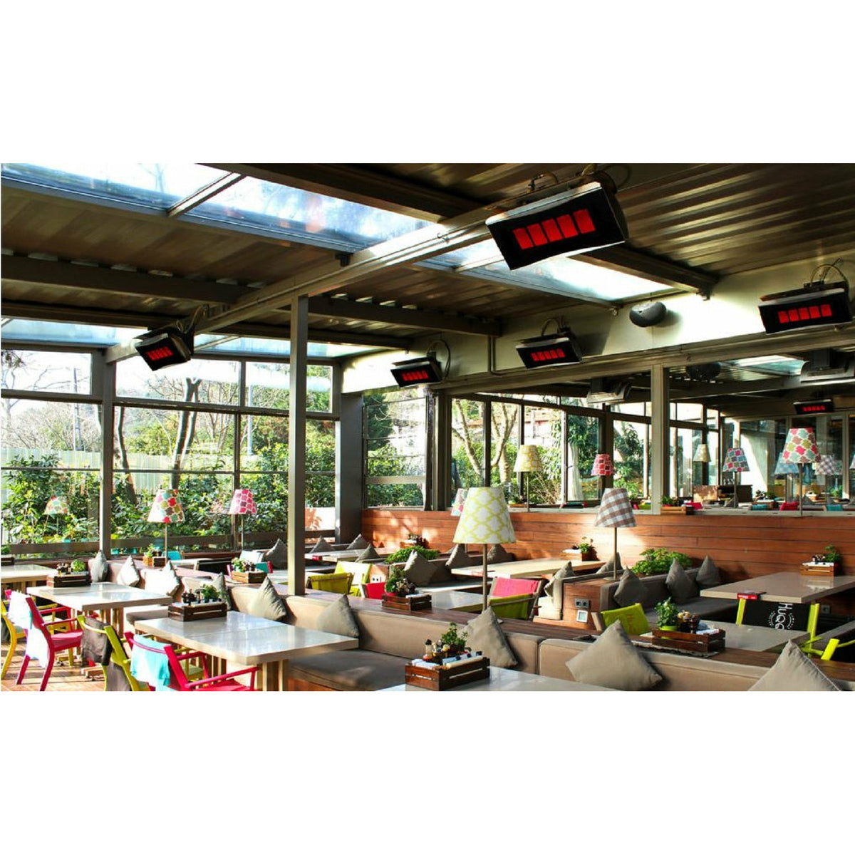 Platinum 500 Smart-Heat Liquid Propane Gas Heater Tinted Glass-Ceramic Screen ceiling mounted set outdoor