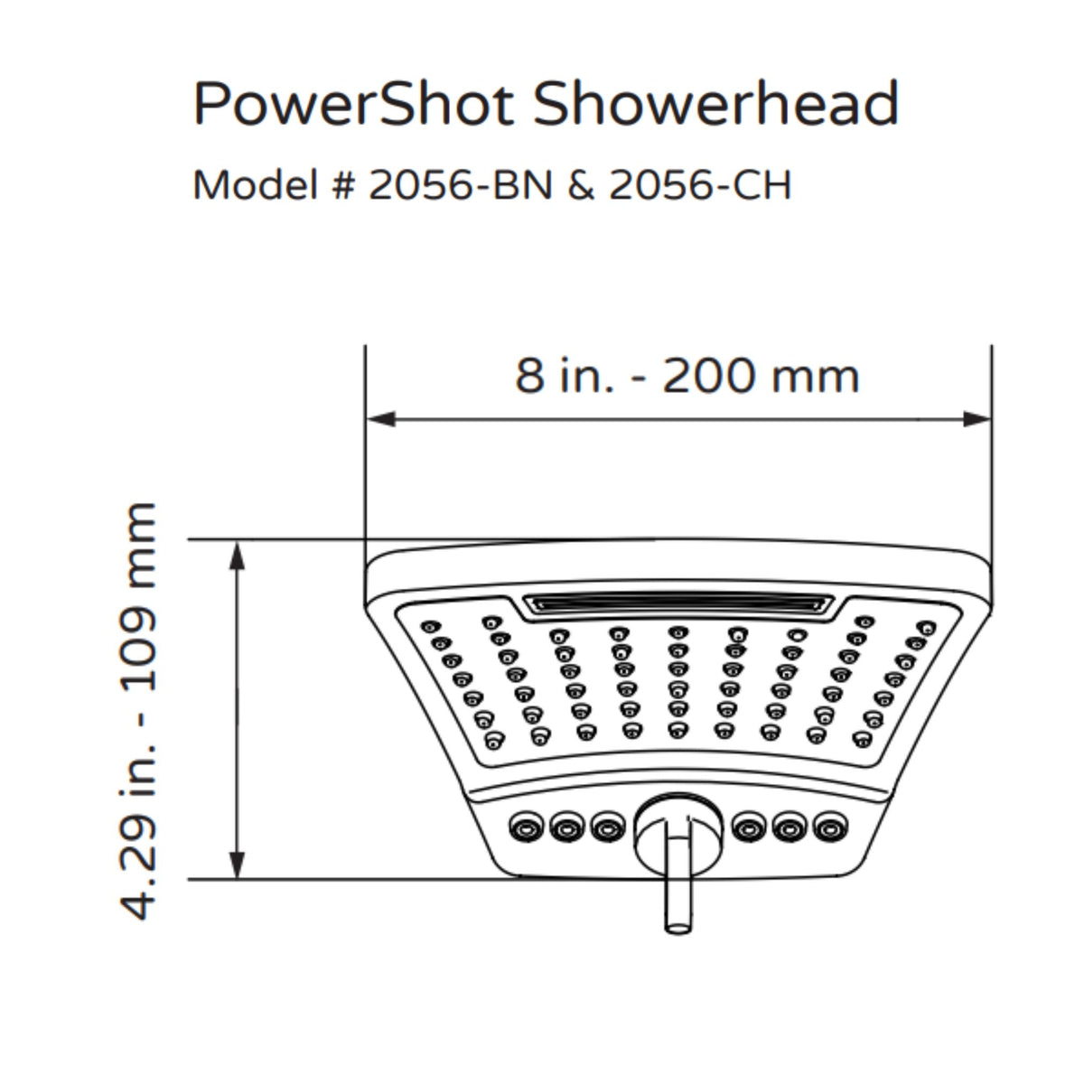 PULSE ShowerSpas Showerhead - PowerShot Showerhead 2056 Specification Drawing - Vital Hydrotherapy