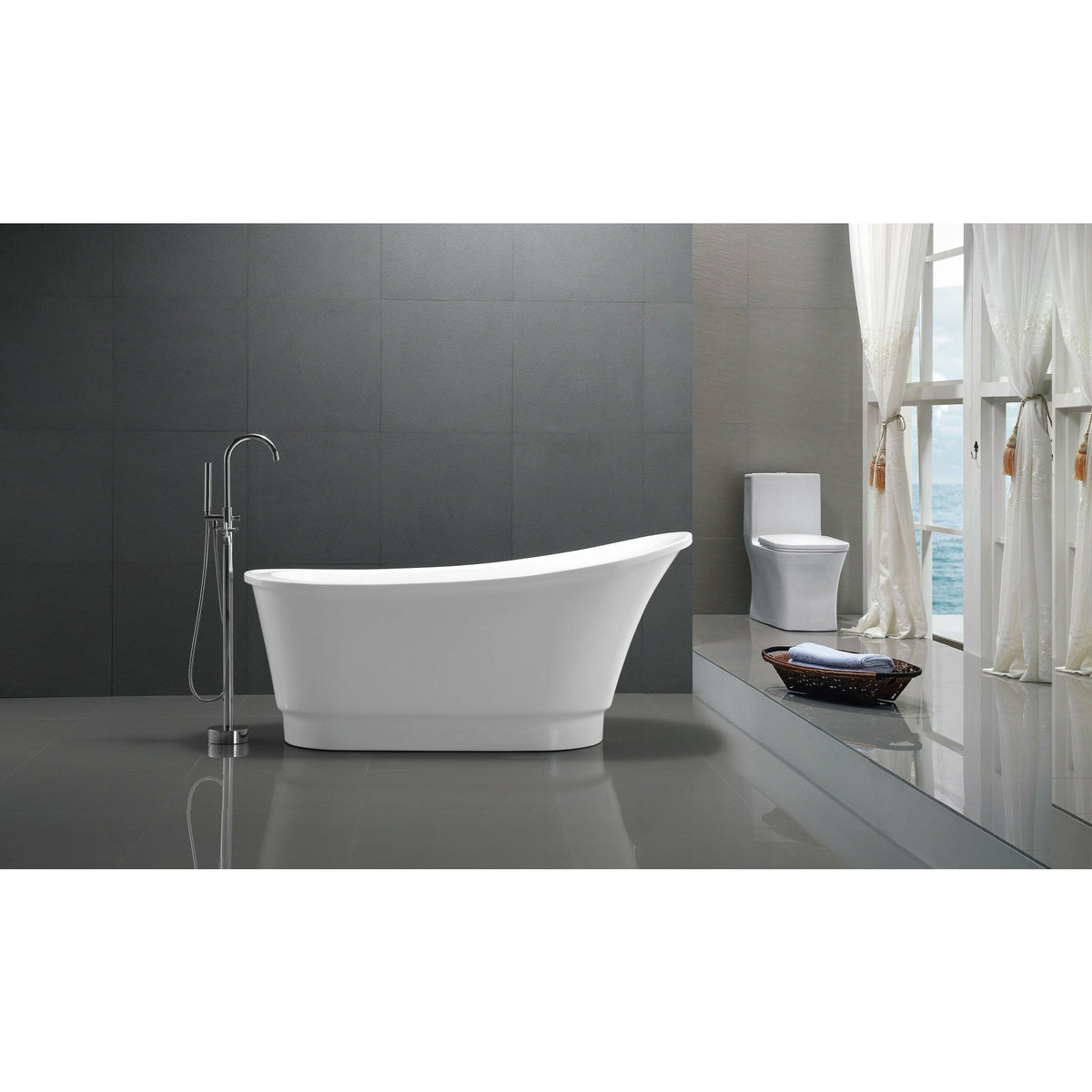 Anzzi Prima 67 in. Acrylic Flatbottom Non-Whirlpool Bathtub in Marine Grade Acrylic High Gloss White FT-AZ095 - Vital Hydrotherapy