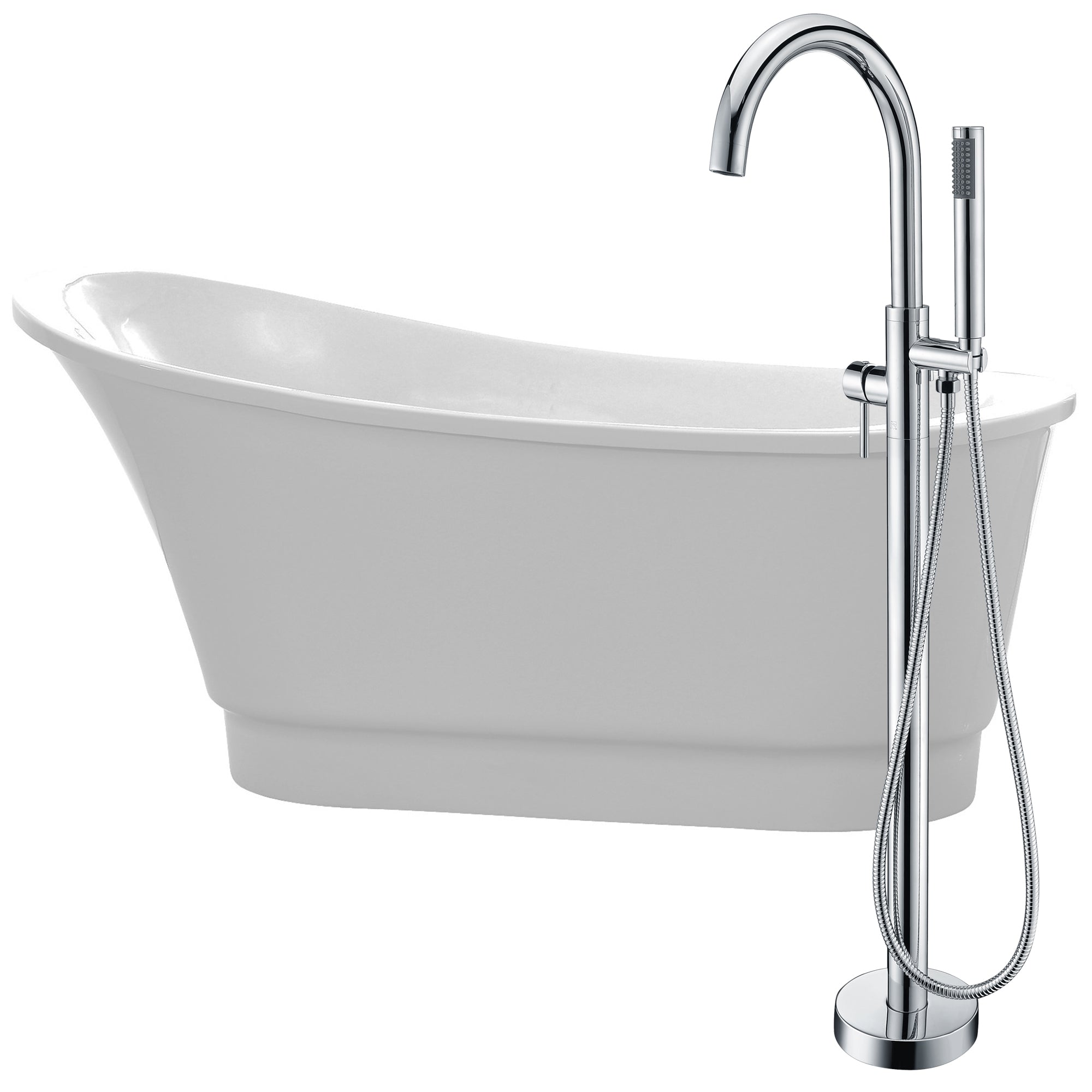 Anzzi Prima 67 in. Acrylic Flatbottom Non-Whirlpool Bathtub in Glossy White with Kros Faucet and Hand Shower in Polished Chrome FTAZ095 - Vital Hydrotherapy