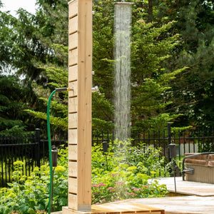 Dundalk Canadian Timber Sierra Pillar Shower CTC105 - Stainless steel support bracket - Eastern white cedar - Outdoor Setting - Vital Hydrotherapy
