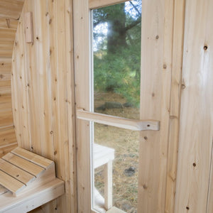 Dundalk Canadian Timber Serenity 2 to 4 person Eastern White Cedar Sauna CTC2245W - with bronze tempered glass with wooden frame - Vital Hydrotherapy