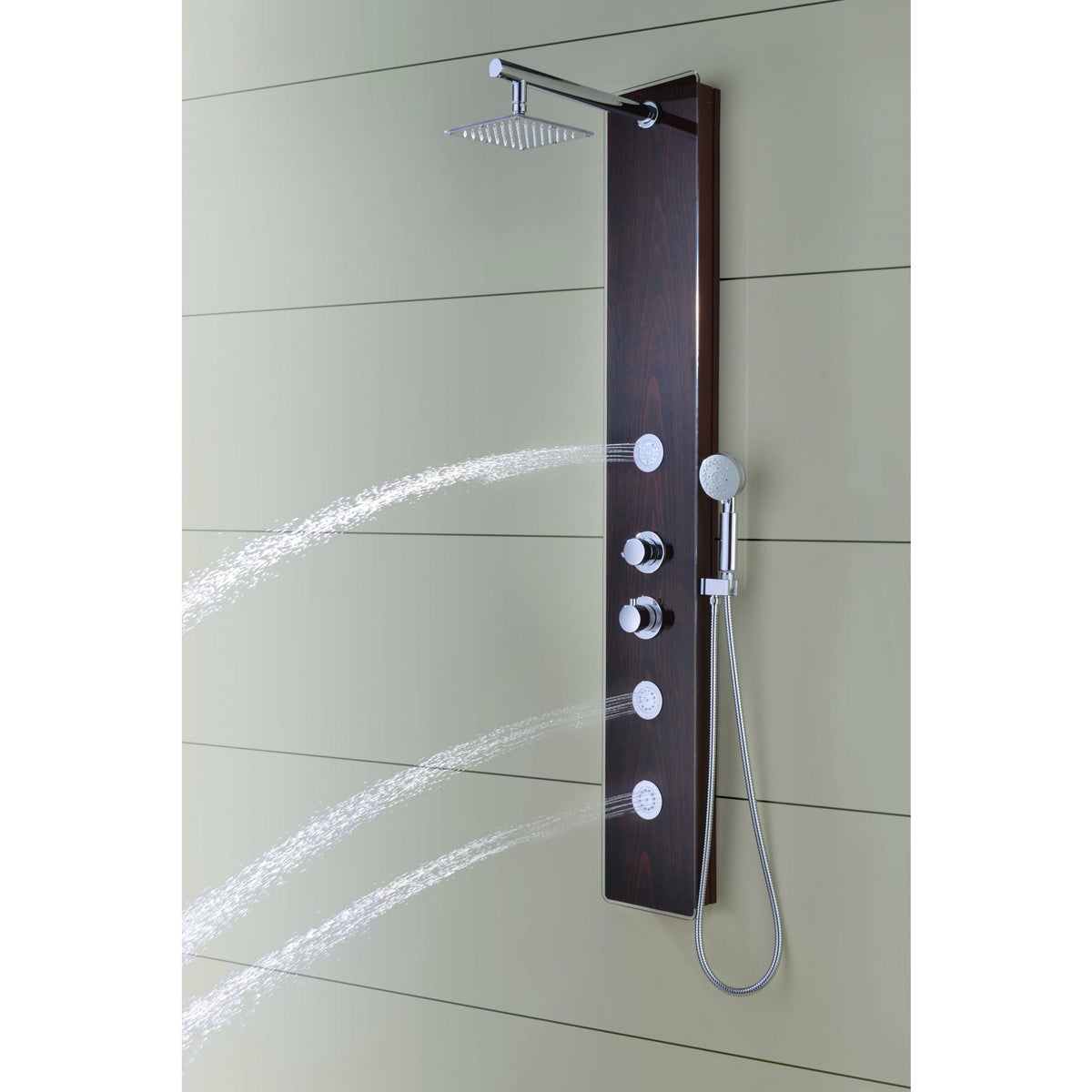 Anzzi Pure 59 Inch Full Body Shower Panel, One (1) Heavy Rain Swiveling Shower Head, Three (3) Fixed Acu-stream Body Massage Jets and One (1) Euro-grip Free Range Hand Sprayer in Mahogany Deco-glass Sp-az021 - Lifestyle - Vital Hydrotherapy