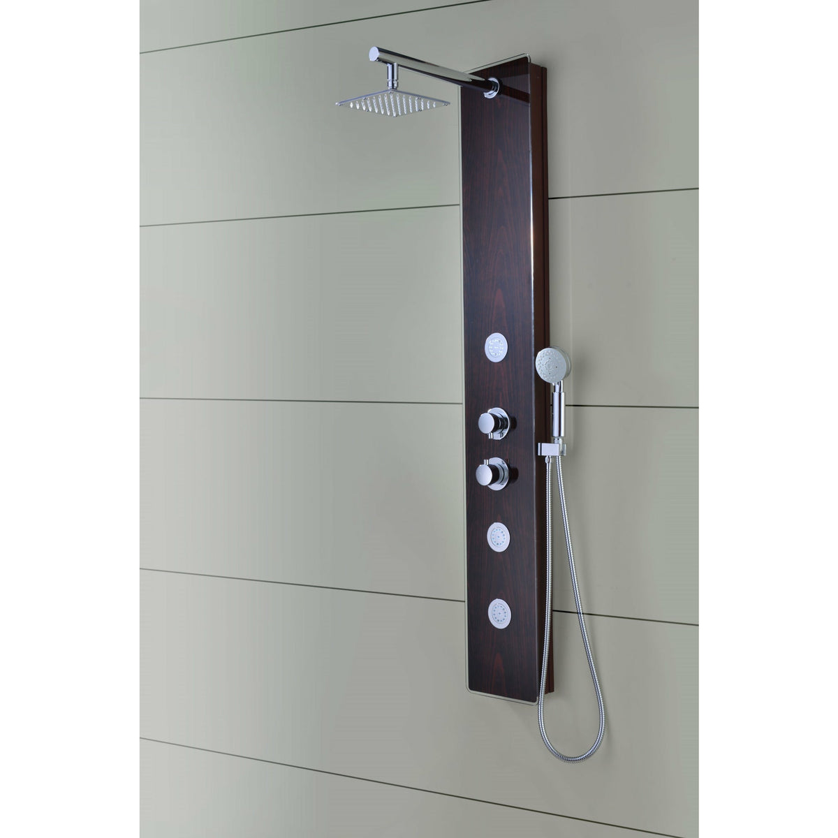 Anzzi Pure 59 Inch Full Body Shower Panel, One (1) Heavy Rain Swiveling Shower Head, Three (3) Fixed Acu-stream Body Massage Jets and One (1) Euro-grip Free Range Hand Sprayer in Mahogany Deco-glass Sp-az021 - Lifestyle - Vital Hydrotherapy