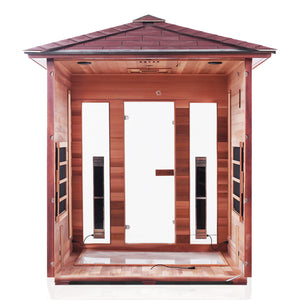 Rustic Infrared Sauna Canadian red cedar inside partial build view with peak roof