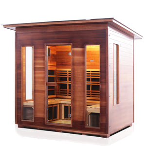 Rustic Infrared Sauna Canadian red cedar slope roof with glass door and windows isometric view