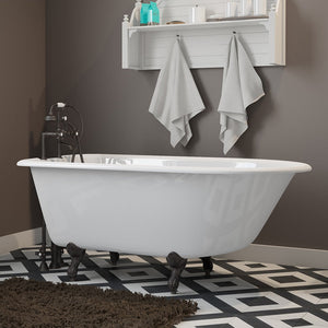 Cambridge Plumbing 54-Inch Rolled Rim Cast Iron Clawfoot Tub (Porcelain enamel interior and white paint exterior) and Deck Mount Plumbing Package (Oil rubbed bronze) - Lifestyle - RR55-463D-6-PKG-7DH - Vital Hydrotherapy