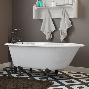 Cambridge Plumbing 54-Inch Rolled Rim Cast Iron Clawfoot Tub (Porcelain enamel interior and white paint exterior) and Deck Mount Plumbing Package (Oil rubbed bronze) - Lifestyle -RR55-684D-PKG-7DH - Vital Hydrotherapy