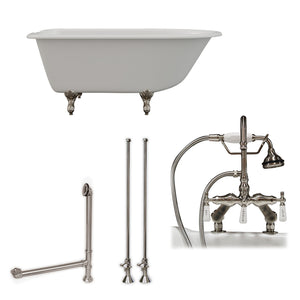 Cambridge Plumbing 54-Inch Rolled Rim Cast Iron Clawfoot Tub (Porcelain enamel interior and white paint exterior) and Deck Mount Plumbing Package (Brushed nickel) RR55-684D-PKG-7DH - Vital Hydrotherapy