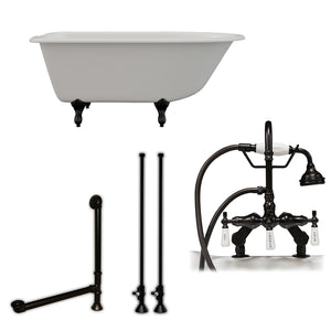 Cambridge Plumbing 54-Inch Rolled Rim Cast Iron Clawfoot Tub (Porcelain enamel interior and white paint exterior) and Deck Mount Plumbing Package (Oil rubbed bronze) RR55-684D-PKG-7DH - Vital Hydrotherapy