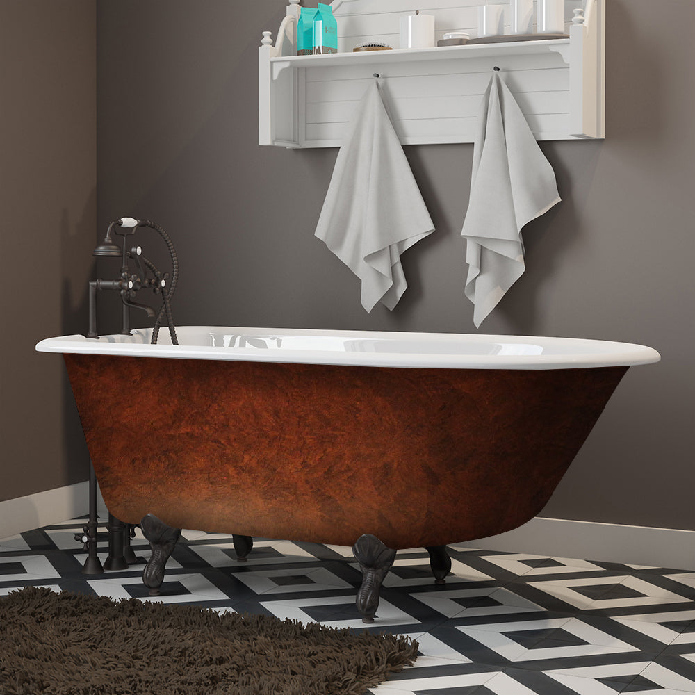 Cambridge Plumbing 55" X 30" Faux Copper Bronze Finish on Exterior Cast Iron Clawfoot Bathtub with Oil Rubbed Bronze Feet and 7" Deck Mount Faucet Drillings RR55-DH-ORB-CB - Vital Hydrotherapy
