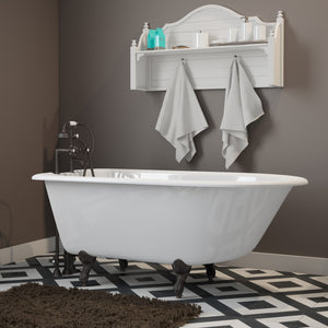 Cambridge Plumbing 54-Inch Rolled Rim Cast Iron Clawfoot Tub (Porcelain enamel interior and white paint exterior) with Faucet Holes - Oil rubbed bronze ball and claw feet RR55-DH - Vital Hydrotherapy