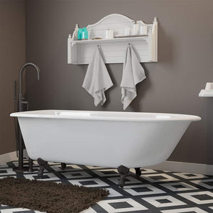 Cambridge Plumbing 60-Inch Rolled Rim Cast Iron Soaking Clawfoot Tub (Porcelain enamel interior and white paint exterior) and Freestanding Plumbing Package (Oil rubbed bronze) - Lifestyle - RR61-150-PKG-NH - Vital Hydrotherapy