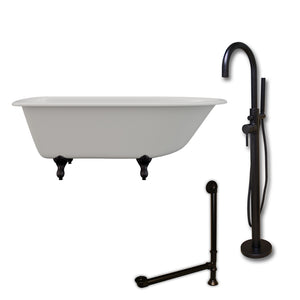 Cambridge Plumbing 60-Inch Rolled Rim Cast Iron Soaking Clawfoot Tub (Porcelain enamel interior and white paint exterior) and Freestanding Plumbing Package (Oil rubbed bronze) RR61-150-PKG-NH - Vital Hydrotherapy